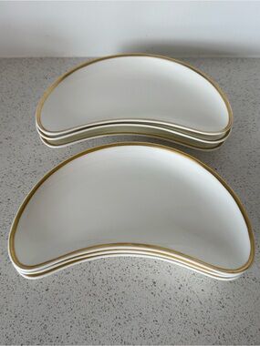 Wedgwood Group Tuscan Bone China Set: White Crescent Side Dishes with Gold Rim
